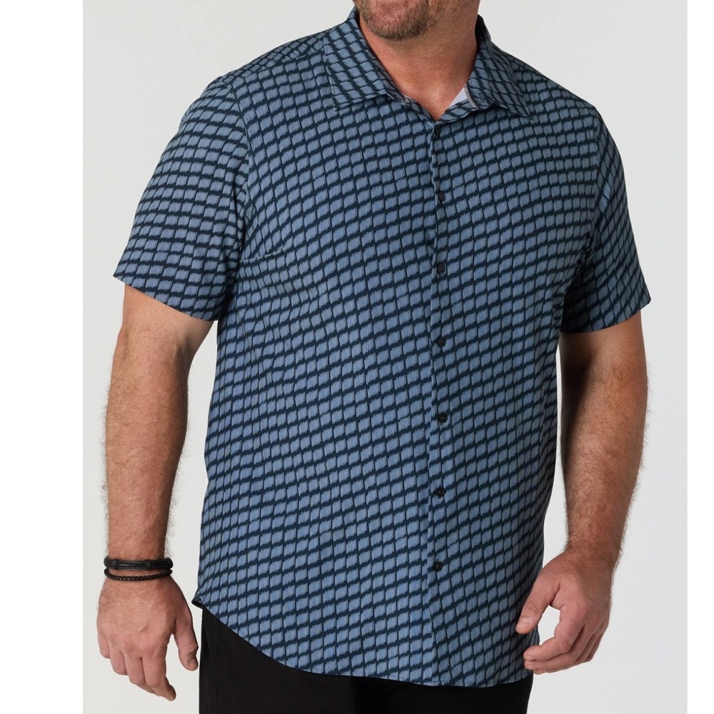 Perry Ellis Total Stretch Shirt Mens XLT Dark Sapphire Short Sleeve Button Down